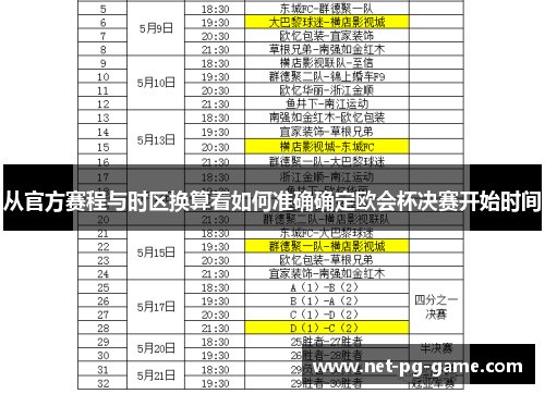 从官方赛程与时区换算看如何准确确定欧会杯决赛开始时间 从官方赛程与时区换算看如何准确确定欧会杯决赛开始时间